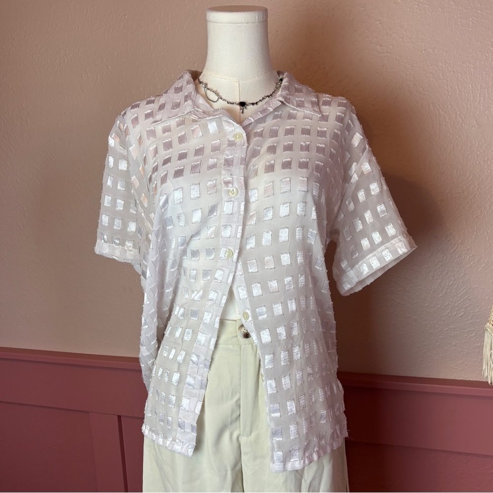 selene sport women's pearly mesh button up blouse white boho layer office